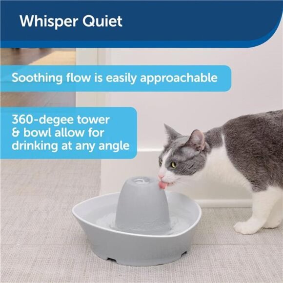 Ceramic Pet Fountain –for Cats and Small Dogs–60 Oz Water Capacity–Whisper-Quiet - Picture 2 of 6